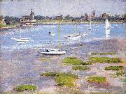Theodore Robinson Theodore Robinson, Low Tide Riverside Yacht Club oil painting